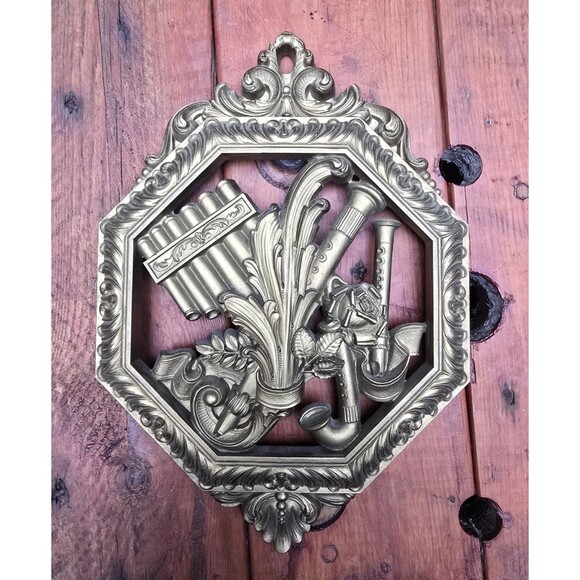 Music Instruments Vintage 1976 Homco Gold Wall Decor Plaques Hollywood Regency - Picture 2 of 6